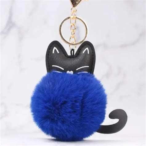 Women Fluffy Cat New Creative Fur Pom Pom Keychain Kitten Key Chain Fur