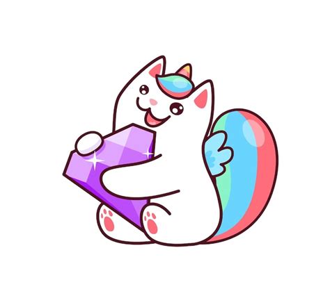 Premium Vector Cartoon Kawaii Caticorn With Diamond Cute Unicorn