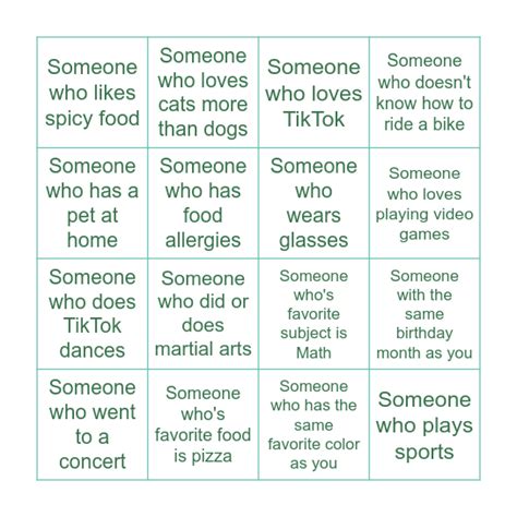 Human Scavenger Hunt Bingo Card