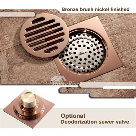 High End Rose Gold Brass Shower Drain Bathroom Square Floor Drain