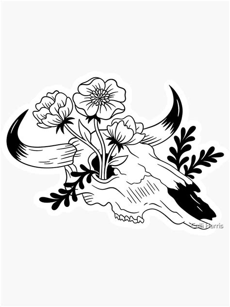 Cow Skull Growing Flowers Sticker For Sale By Callih1231 Redbubble