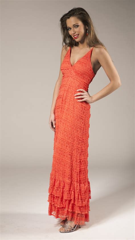 Long Coral Lace Dress Longue Robe En Voile Couleur Corail Lang