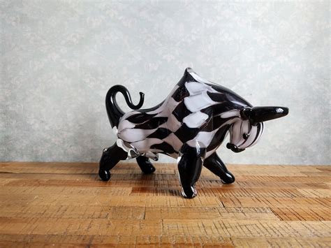 Bull Glass Figurine Glass Bull Decorative Glass Artwork Colored Black And White Bull T Idea