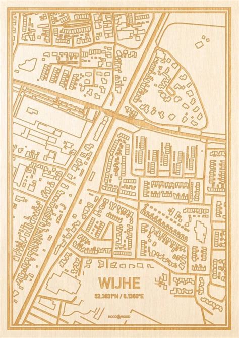 Kaart Wijhe Gegraveerde Stadskaart Hood Wood Hout A4 Bol