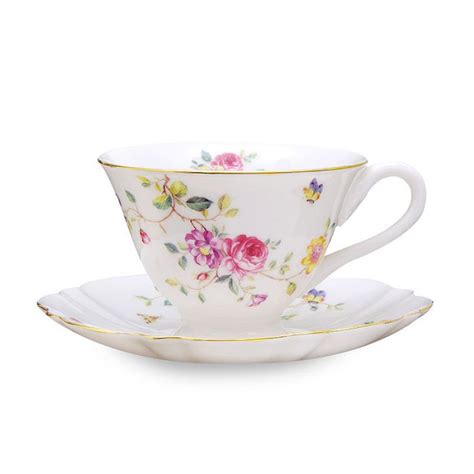 Purple Floral Tea Cups And Saucers Set Of 4