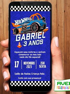 Convite Digital Hot Wheels Menina Compre Produtos Personalizados No Elo