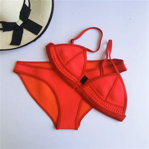 2018 New Sexy Micro Triangle Bikinis Set Neoprene Push Up Women Vintage