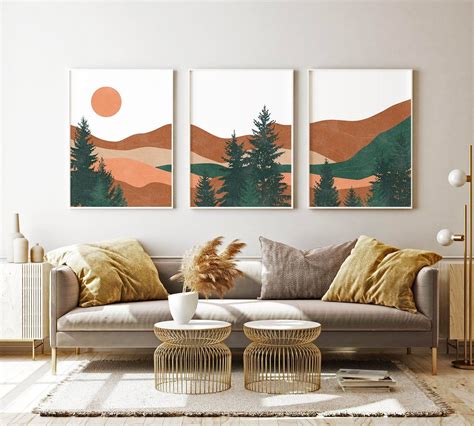 Mid Century Modern Desert Print Set Of Mountain Wall Art Etsy