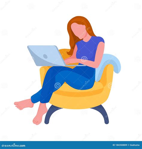 Person Working from Home. Cartoon Character with Laptop Stock Vector ...