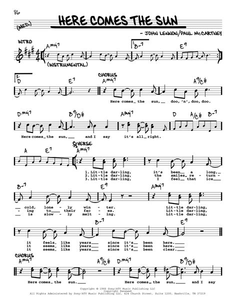 The Beatles Here Comes The Sun Jazz Version Sheet Music And Chords Download 2 Page Printable