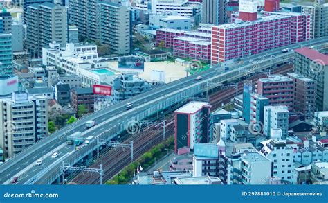 A Timelapse Of Traffic Jam On The Highway In Osaka By High Angle View