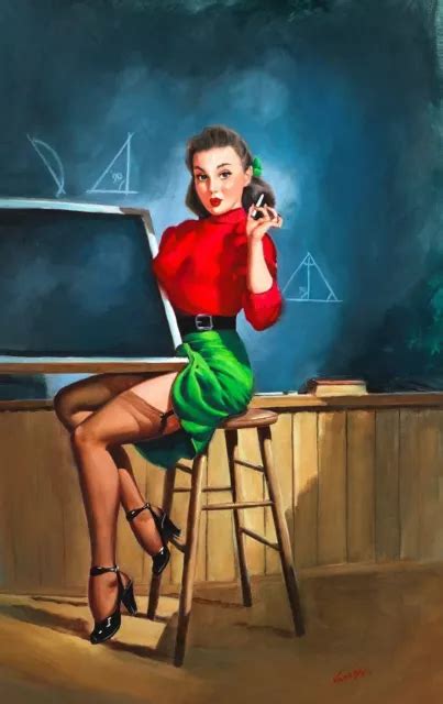 Sale Vancas Elvgren Pinup Teacher Signed Giclee Upskirt Pin Up Garters