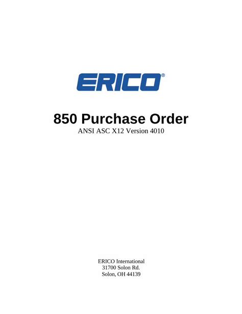 PDF 850 Purchase Order ANSI ASC X12 Version 4010 Erico DOKUMEN TIPS