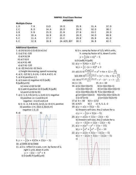 Anskey Jan 2015 Advanced Functions MHF4U Final Exam Review ANSWERS