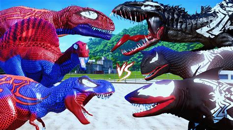 All Big Red Spider Man Dinosaurs Vs All Black Venom Dinosaurs