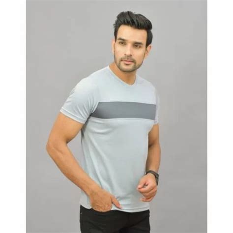 Plain Mens Grey Half Sleeve Polyester T Shirt Medium Round Neck At Rs