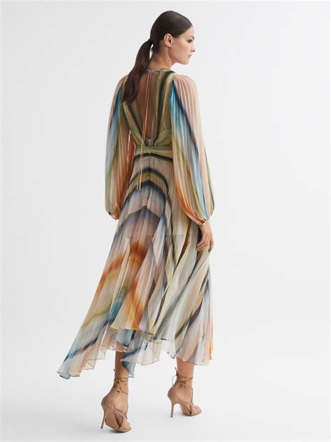 Acler Sheer Asymmetric Midi Dress In Watercolour Stripe Reiss