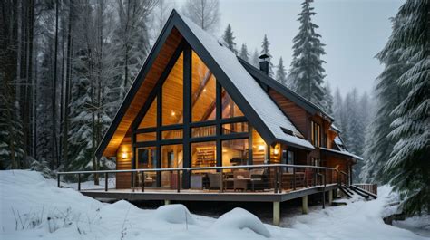 Cozy cabin with snowy mountain views 29737895 Stock Photo at Vecteezy