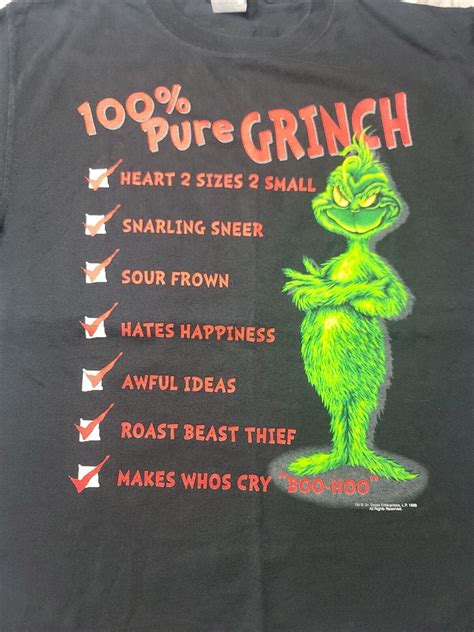 Vintage 1997 Grinch Shirt Dr Seuss Wear Black Short Gem