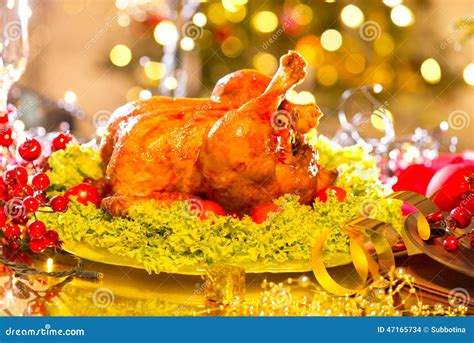 Christmas Table Setting with Turkey Stock Photo - Image of christmas ...