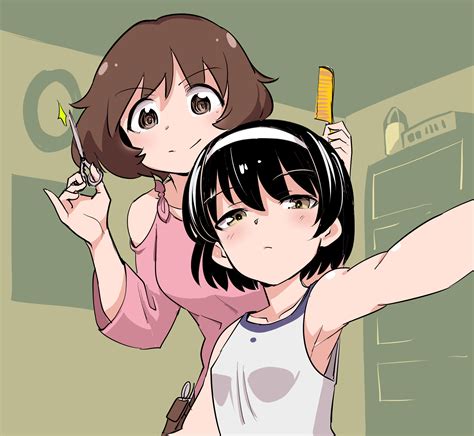 Safebooru 2girls Akiyama Yukari Alternate Hair Length Alternate