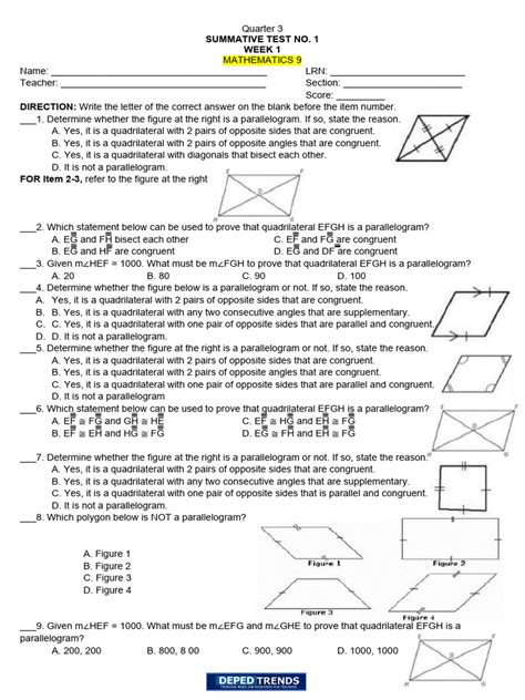 Summative 1 Math 9 Pdf Geometry Classical Geometry