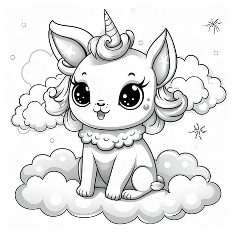 Licorne Dans Les Nuages Illustration Noir Et Blanc Pour Livre De