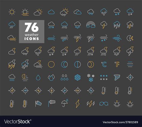 Weather Forecast Icon Set On Dark Background Vector Image