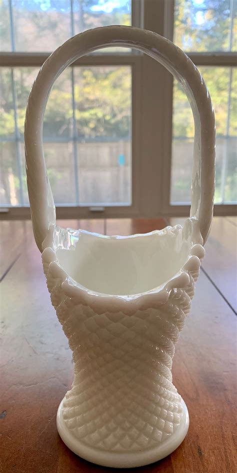 Vintage Westmoreland White Milk Glass Oval Basket English Etsy