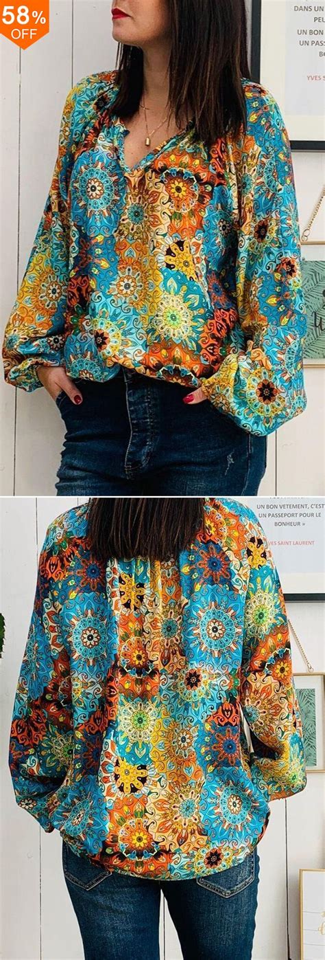 Do You Love Itplus Size Bohemian Printed Long Sleeve Women Blouse