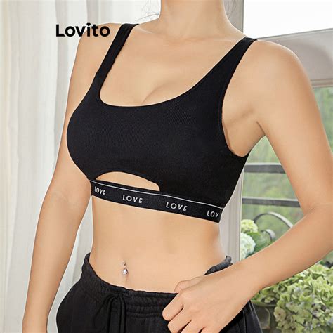 Lovito Women Sporty Letter Cut Out Sports Bras LNL52032 Shopee