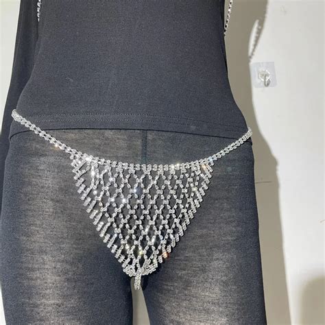 Shihan Rhinestone Mesh Briefs Women Crystal Underwear Fashion Waist