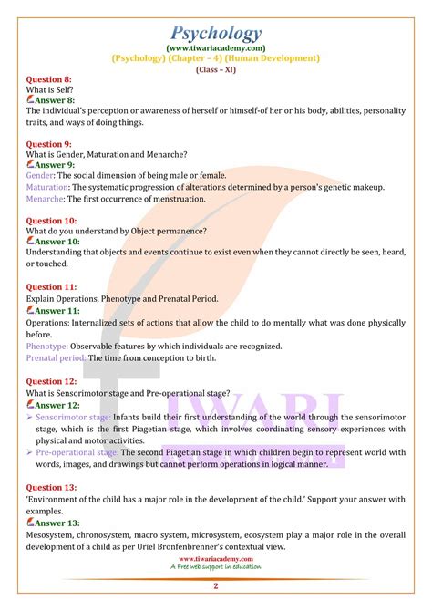 Class 11 Psychology Chapter 4 Important Questions Human Development