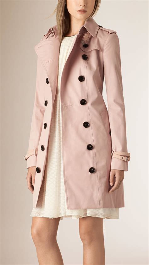 Burberry Leather Trim Cotton Gabardine Trench Coat In Pink Ice Pink