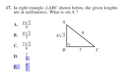 Solved 17 In Right Triangle ABC Shown Below The Given Chegg