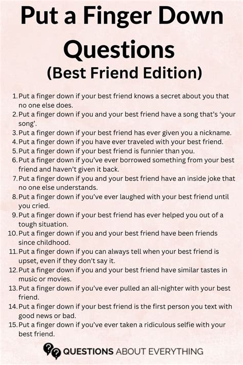 Best Put A Finger Down Questions Best Friend Edition Fun Games For