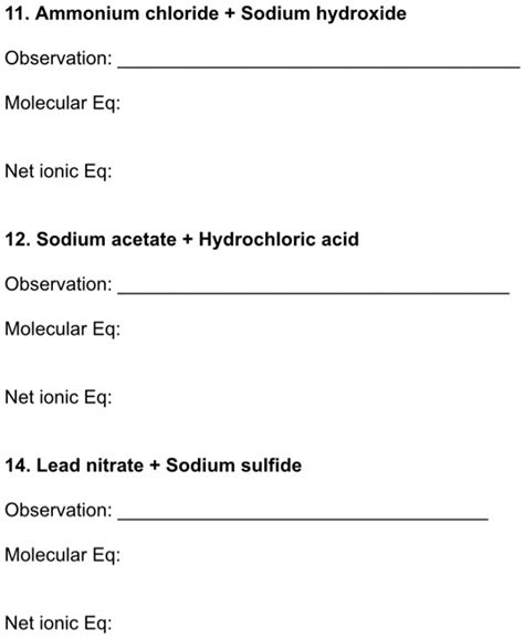 Solved 11 Ammonium Chloride Sodium Hydroxide Observation Molecular