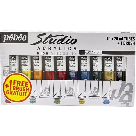 P B O Studio Acrylics Etui Tubes De Ml Assortis Et Pinceau