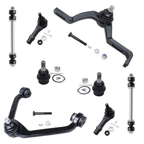 8pc Front Upper Control Arms Ball Joints Sway Bar Links Tie Rods