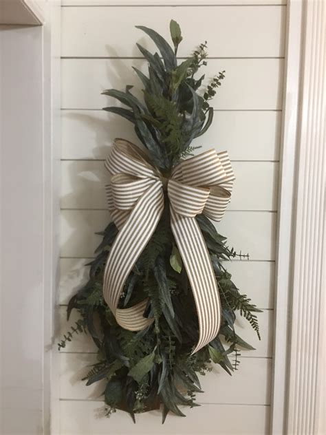 Eucalyptus Greenery Swag Farmhouse Front Door Greenery Teardrop Wreath