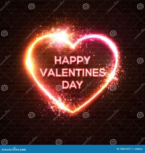 Happy Valentines Day Neon Card Hearts Background Stock Vector