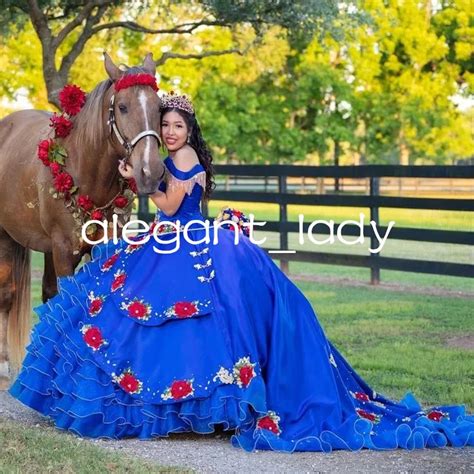 Off Shoulder Royal Blue Ball Gown Blue Mexican Quinceanera Dresses With Organza Appliques And