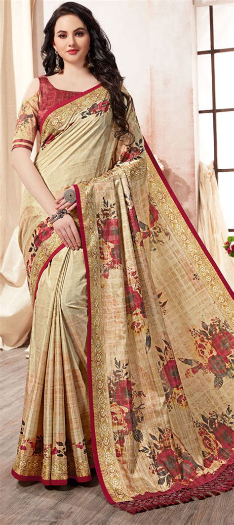 Traditional Beige And Brown Color Kanjeevaram Silk Silk Fabric Saree 1581472