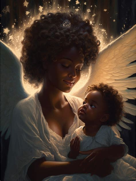 Guardian Angel Watching Over Baby - Digital Art Print, Guardian Angel