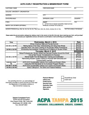 Fillable Online Convention Myacpa Acpa Early Registration Membership