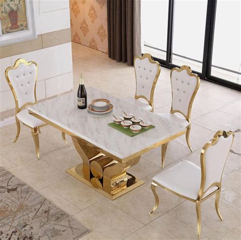 Hot Item Modern Luxury Gold Stainless Steel 6 Seater Dining Table With Chair 6 Seater Dining