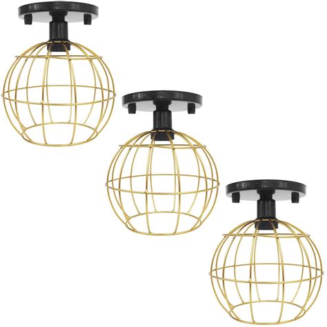 Lustres Teto Plafon Industrial Aramado Globo Dourado Retr Lumin Ria