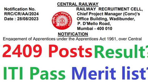 Central Railway Apprentice Merit List 2023 Kab Ayega Result Kab Ayega