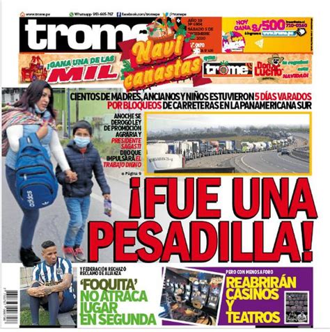 Portada Trome FUE UNA PESADILLA Paro Agrario IMPRESA TROME