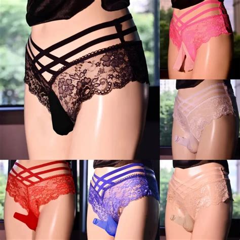 Mens Sexy Lace Sheer Sissy Gay Thong G String Pouch Underwear Briefs